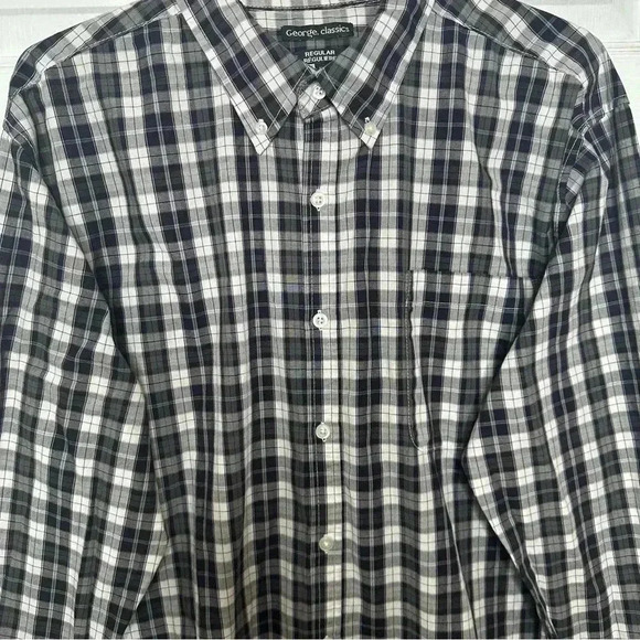 George Classics Button-Down Shirt Plaid Black & White Size Extra Large - Picture 13 of 16